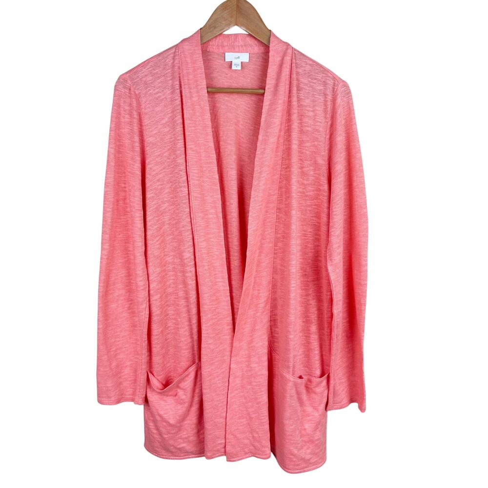 J. Jill Linen Blend Lightweight Open Slub Knit Cardigan Coral Womens Sz M Office